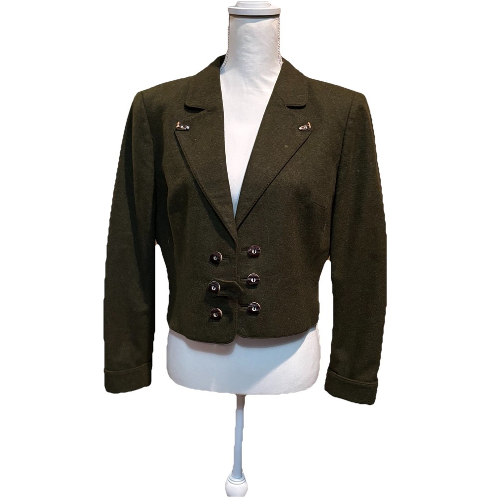 Resi Hammerer Women's Green wool  Blazer Jacket‎ Size Small Cropped Vintage